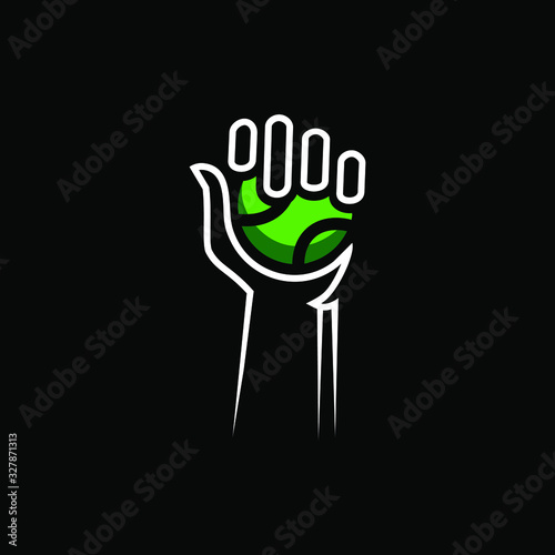 hand holding tennis ball logo icon a design vector illustration
