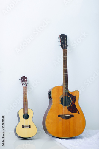 Classical guitar placed in the room