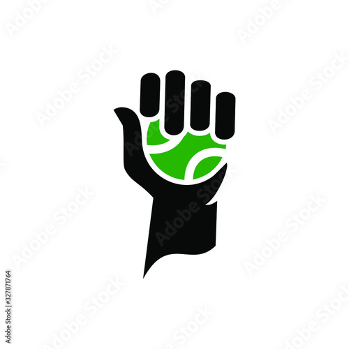 hand holding tennis ball logo icon a design vector illustration