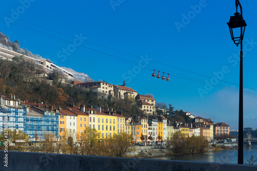 View on colorful Grenoble with cable car in France
