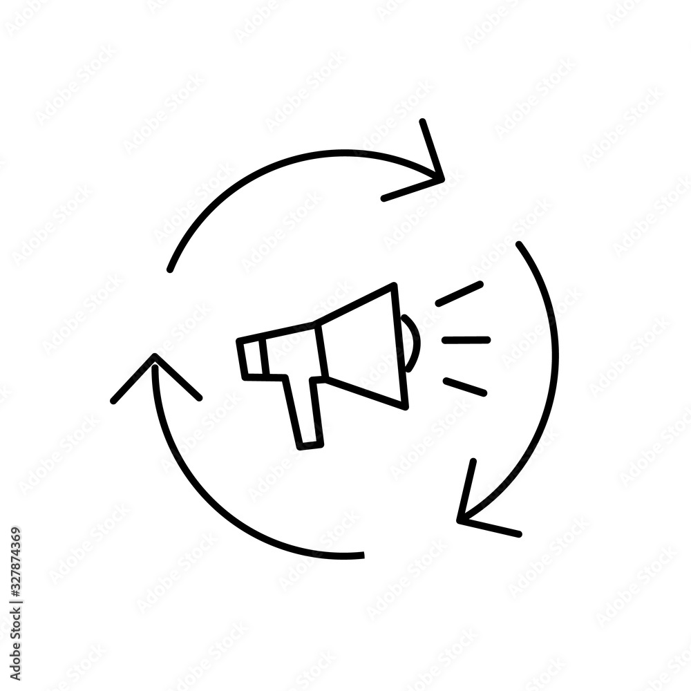 Conceptual vector icon of marketing campaign with megaphone | modern flat design marketing and business linear illustration and infographic concept black on white background Conceptual vector icon of marketing campaign with megaphone | modern flat design marketing and business linear illustration and infographic concept black on white background