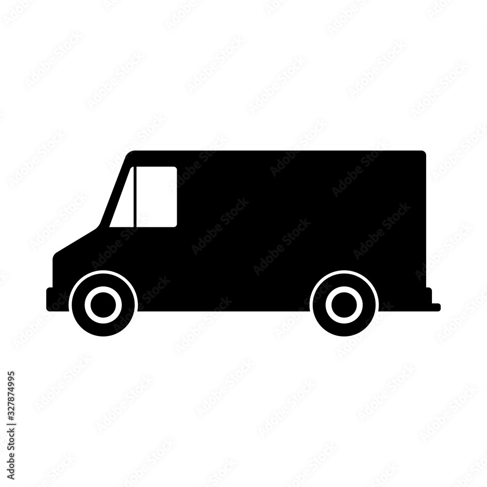 Cargo van icon. Black silhouette. Side view. Vector graphic drawing. Isolated object on a white background. Isolate.