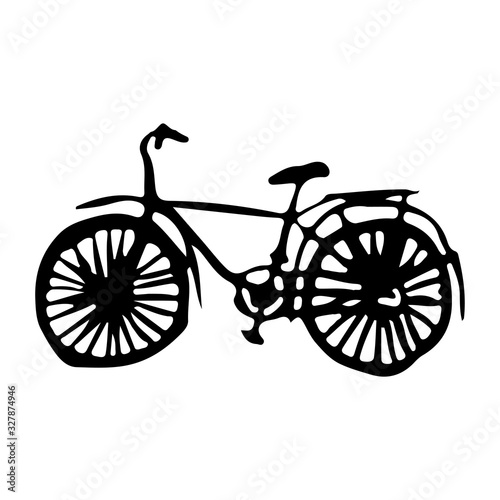Bike icon. Side view. Black silhouette. Vector graphic hand drawing. Isolated object on a white background. Isolate.
