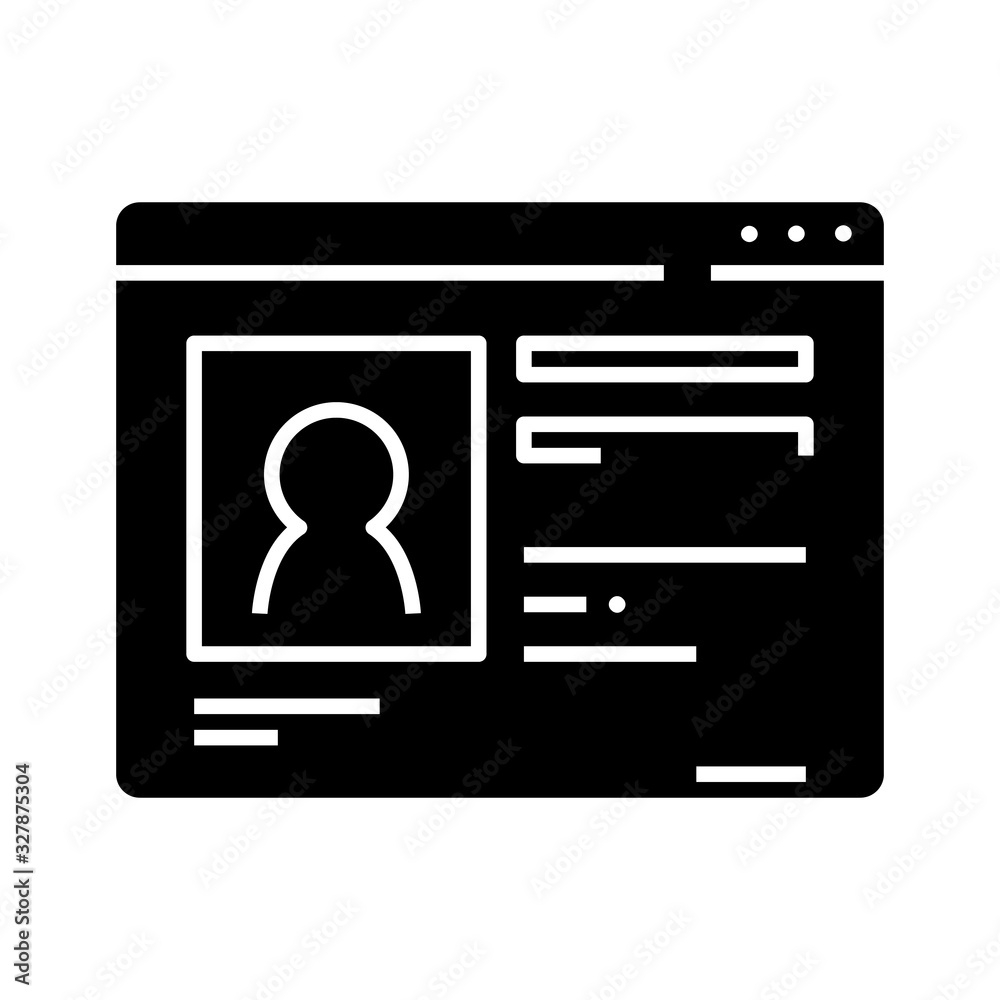 Online profile black icon, concept illustration, vector flat symbol, glyph sign. Online profile black icon, concept illustration, vector flat symbol, glyph sign.
