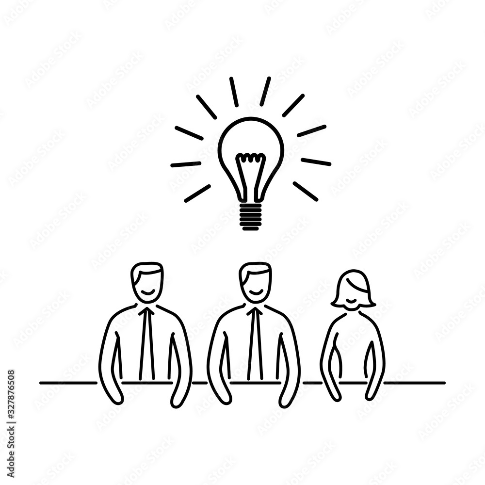 Vector business icon of common idea on meeting | modern flat design linear concept illustration and infographic black on white background Vector business icon of common idea on meeting | modern flat design linear concept illustration and infographic black on white background