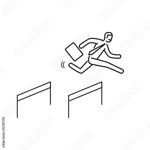 Business hurdler. Vector business illustration of businessman jumping over the obstacles | modern flat design linear concept icon and infographic black on white background