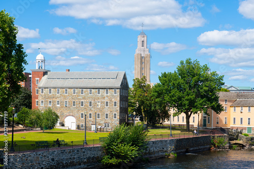 Historic Wilkinson Mill building in Old Slater Mill National Historic Landmark on Roosevelt Avenue in downtown Pawtucket, Rhode Island RI, USA. photo