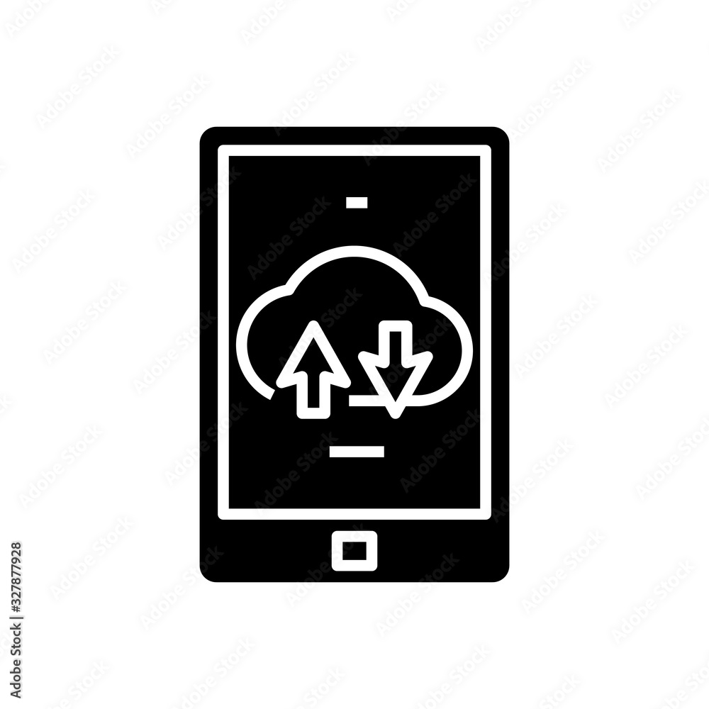 Mobile download black icon, concept illustration, vector flat symbol, glyph sign. Mobile download black icon, concept illustration, vector flat symbol, glyph sign.