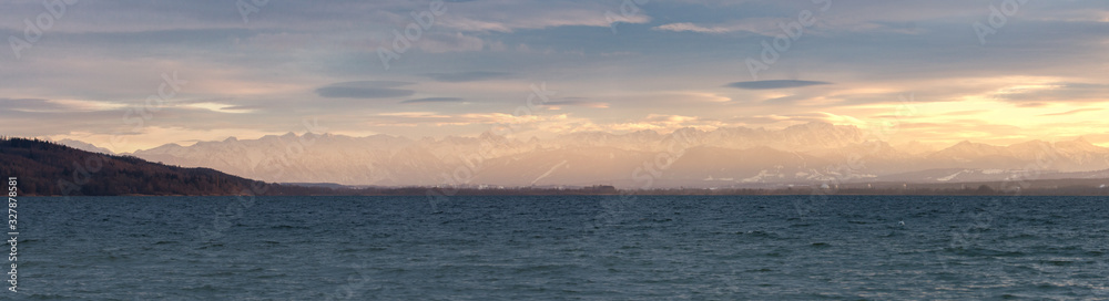 Naklejka premium Ammersee Panorama Sonnenuntergang