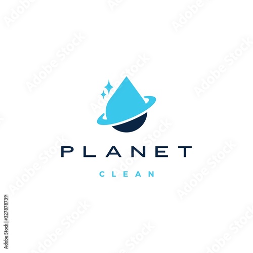 planet clean water drop logo vector icon illustration