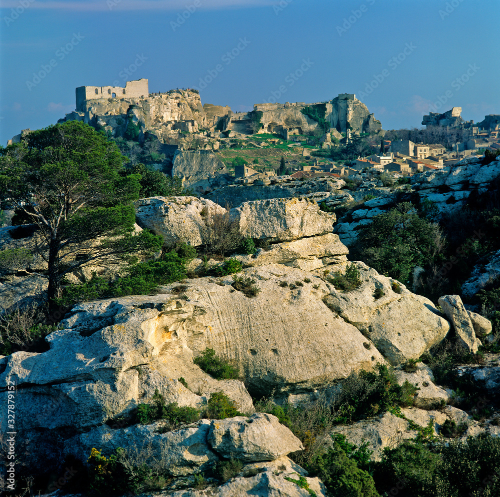 Les Baux de Provence hill top village in The Alpilles the rocky area above St Remy visited and painted by Vincent Van Gogh