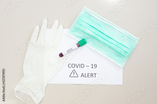 Covid-19 Blood Sample and medical equipment such as gloves,mask,syringe,pill,alcohol