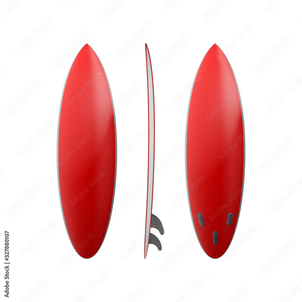 Red surfboard isolated on a white background. A set of surfboards at different angles. Vector illustration Red surfboard isolated on a white background. A set of surfboards at different angles. Vector illustration