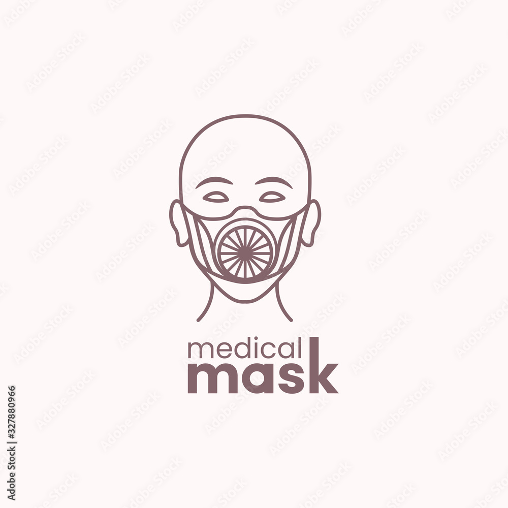 Medical flu mask during virus epidemic. Bald man face. Protection from airborne disease, coronavirus, viruses, bacteria line icon. Vector illustration. Medical flu mask during virus epidemic. Bald man face. Protection from airborne disease, coronavirus, viruses, bacteria line icon. Vector illustration.