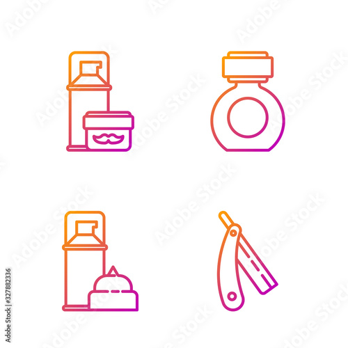 Set line Straight razor, Shaving gel foam, Shaving gel foam and Aftershave. Gradient color icons. Vector