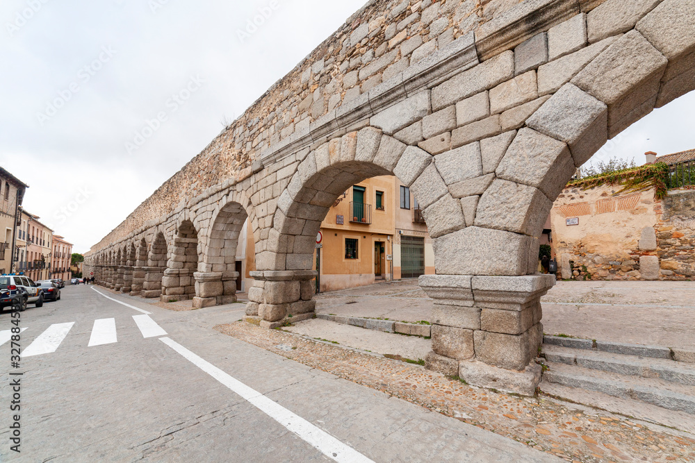 View of the aqueduct of Segovia, Castilla Leon, Spain View of the aqueduct of Segovia, Castilla Leon, Spain