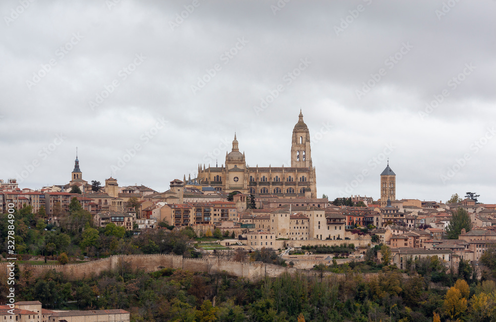 View of Segovia old town with Segovia Cathedral