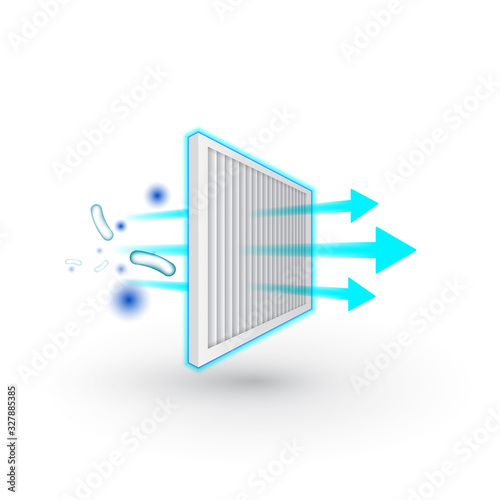 Air purifier. Air filter icon. Solid Particle and Bacterial Filter.