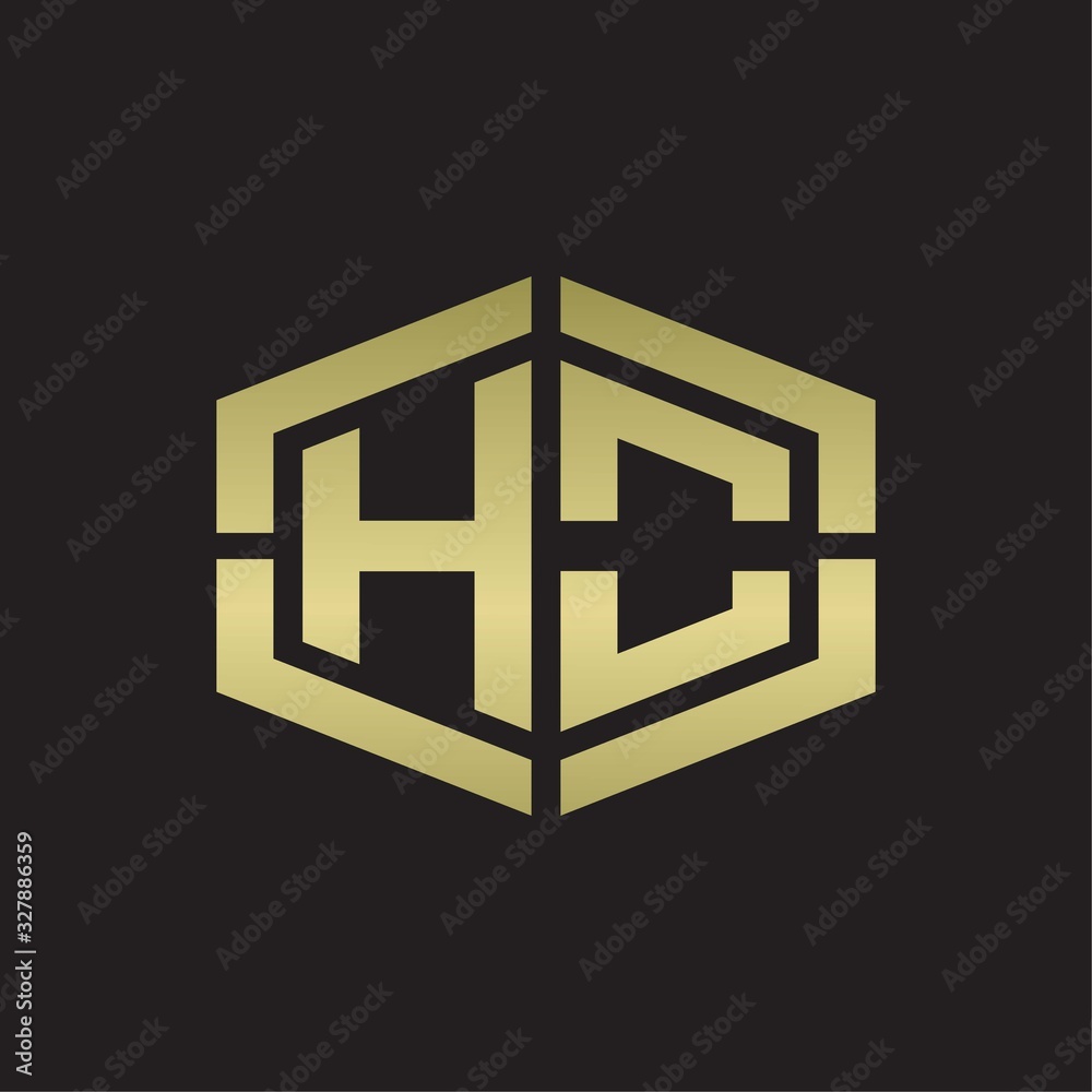 HO Logo monogram with hexagon shape and piece line rounded design tamplate on gold colors HO Logo monogram with hexagon shape and piece line rounded design tamplate on gold colors