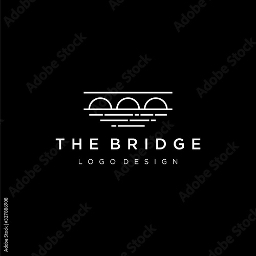 Simple line logo design of the bridge and river with dark background - EPS10 - Vector.