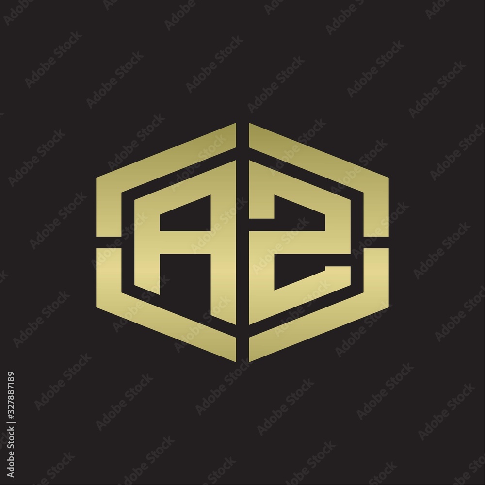 AZ Logo monogram with hexagon shape and piece line rounded design tamplate on gold colors AZ Logo monogram with hexagon shape and piece line rounded design tamplate on gold colors