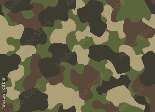 Fototapeta Camouflage seamless pattern. Abstract military or hunting camouflage background. Classic clothing style masking camo repeat print. Green brown black olive colors forest texture camouflage