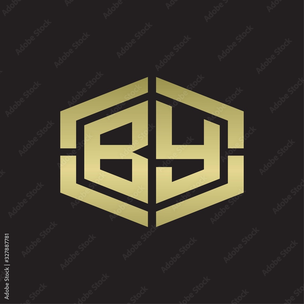 BY Logo monogram with hexagon shape and piece line rounded design tamplate on gold colors BY Logo monogram with hexagon shape and piece line rounded design tamplate on gold colors