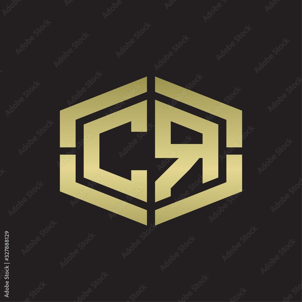 CR Logo monogram with hexagon shape and piece line rounded design tamplate on gold colors CR Logo monogram with hexagon shape and piece line rounded design tamplate on gold colors