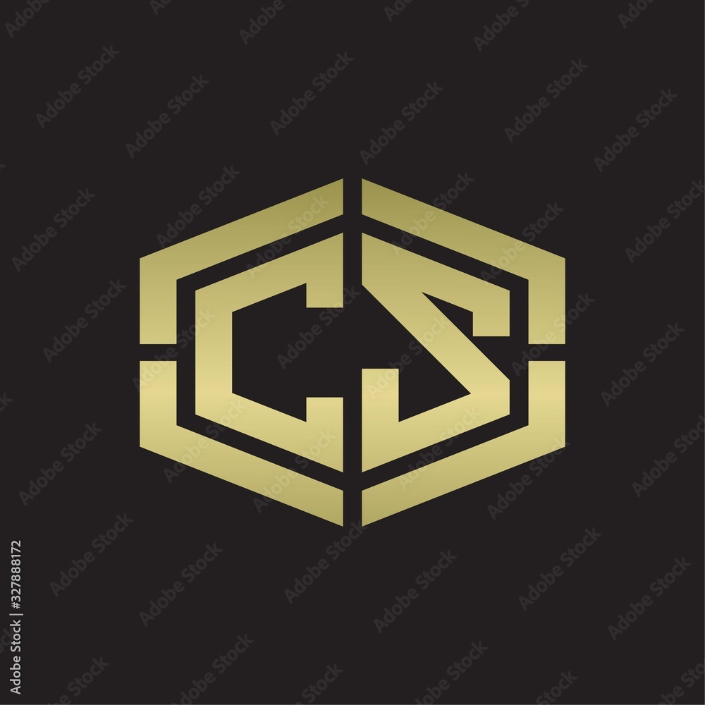 CS Logo monogram with hexagon shape and piece line rounded design tamplate on gold colors CS Logo monogram with hexagon shape and piece line rounded design tamplate on gold colors