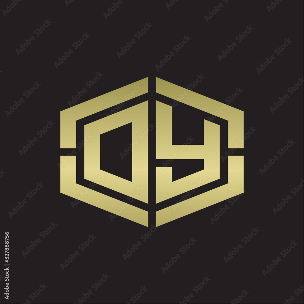 DY Logo monogram with hexagon shape and piece line rounded design tamplate on gold colors DY Logo monogram with hexagon shape and piece line rounded design tamplate on gold colors