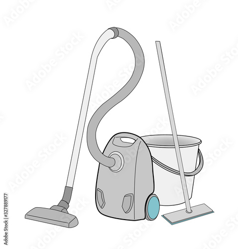 vacuum cleaner, mop and bucket. The concept of cleanliness and cleaning. vector illustration.