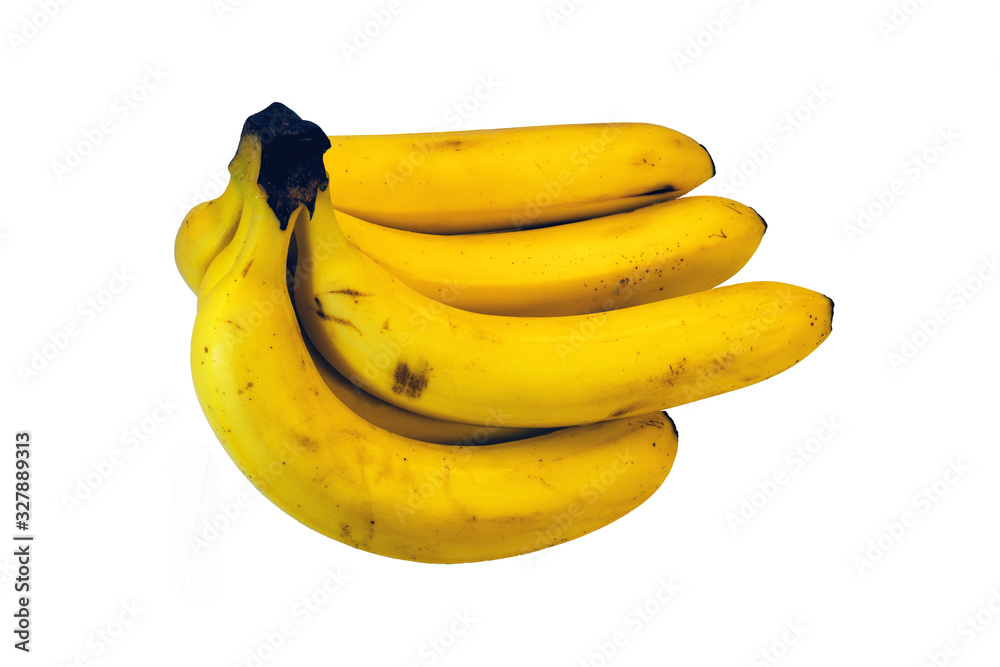 Bunch of ripe yellow bananas on a white background isolate. Close-up. Bunch of ripe yellow bananas on a white background isolate. Close-up.