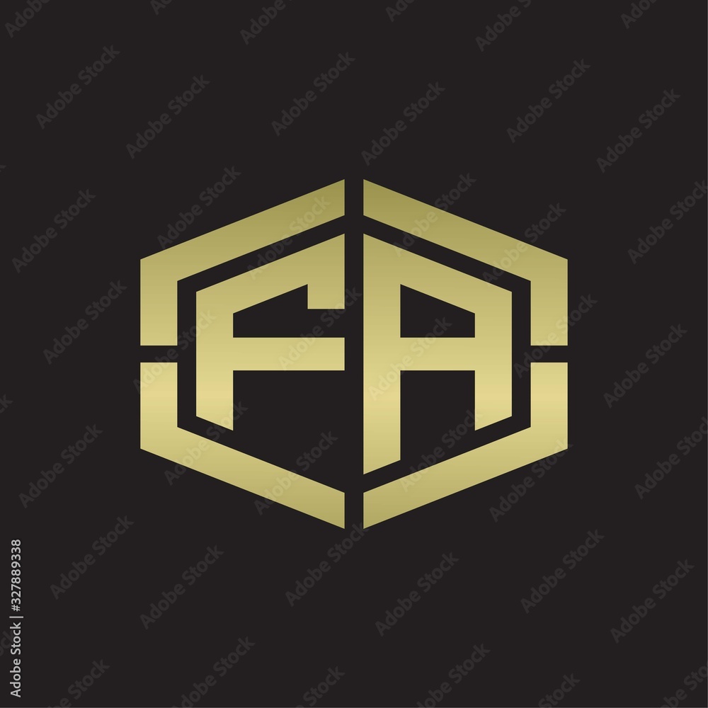 FA Logo monogram with hexagon shape and piece line rounded design tamplate on gold colors FA Logo monogram with hexagon shape and piece line rounded design tamplate on gold colors