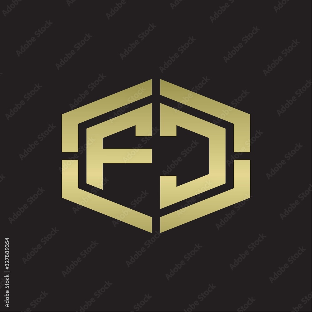 FC Logo monogram with hexagon shape and piece line rounded design tamplate on gold colors FC Logo monogram with hexagon shape and piece line rounded design tamplate on gold colors