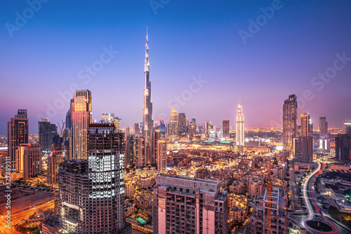 Dubai city skyline at sunset  United Arab Emirates