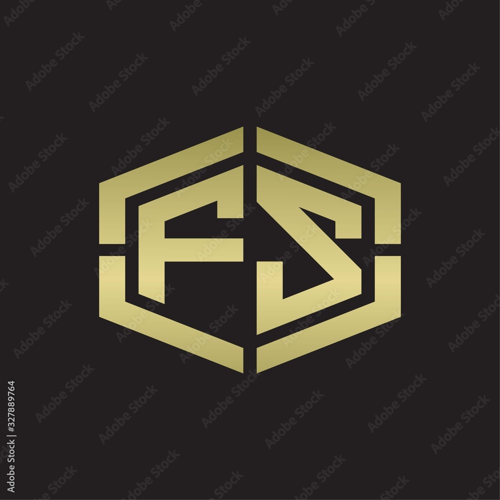 FS Logo monogram with hexagon shape and piece line rounded design tamplate on gold colors FS Logo monogram with hexagon shape and piece line rounded design tamplate on gold colors
