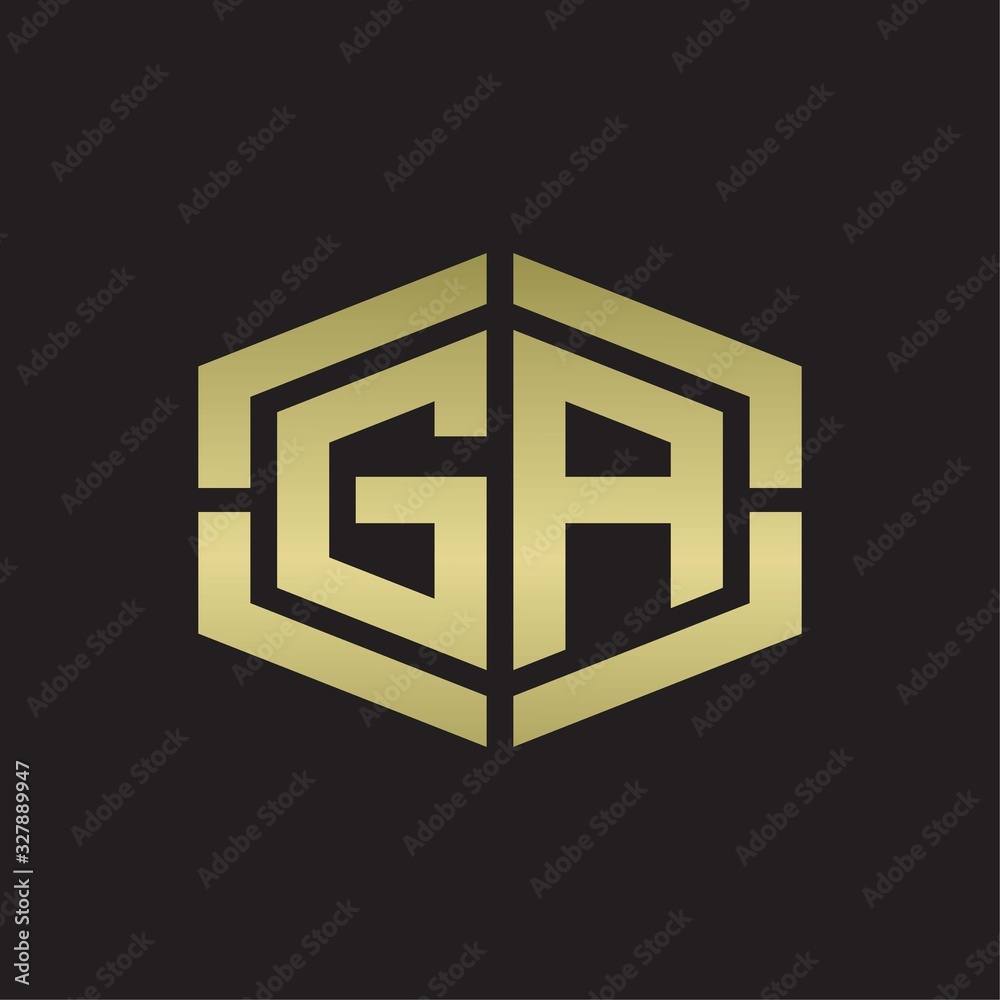 GA Logo monogram with hexagon shape and piece line rounded design tamplate on gold colors