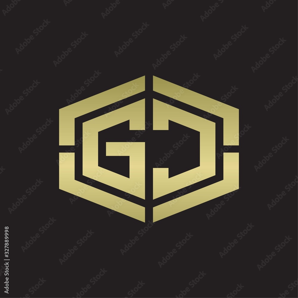 GC Logo monogram with hexagon shape and piece line rounded design tamplate on gold colors