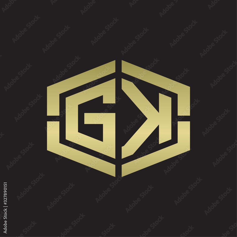 GK Logo monogram with hexagon shape and piece line rounded design tamplate on gold colors GK Logo monogram with hexagon shape and piece line rounded design tamplate on gold colors