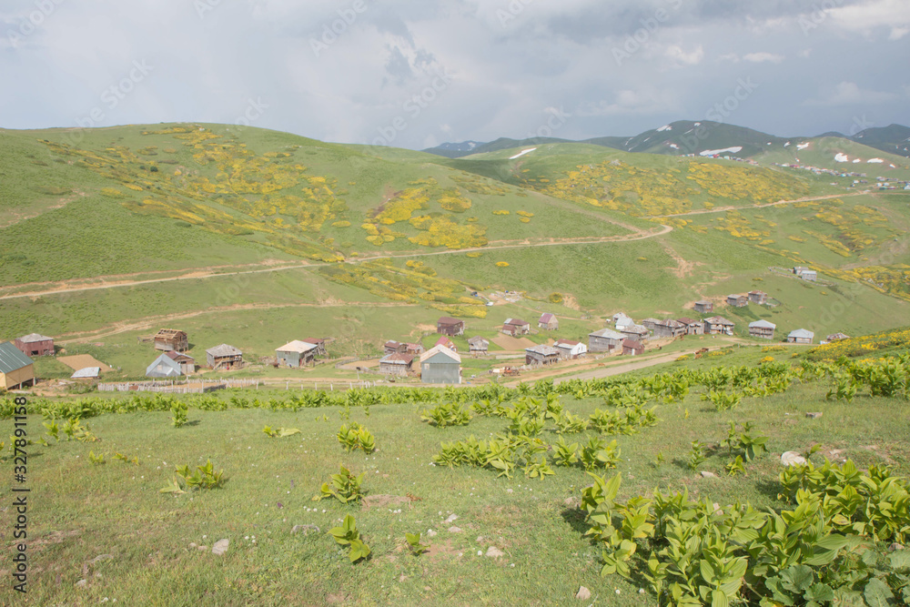Landscape in Gomis Mta village with the Georgian Mountains, village in Guria province