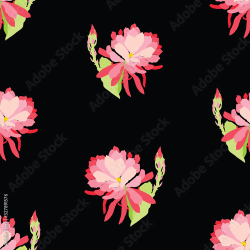 Seamless pattern of blooming tropical cactus