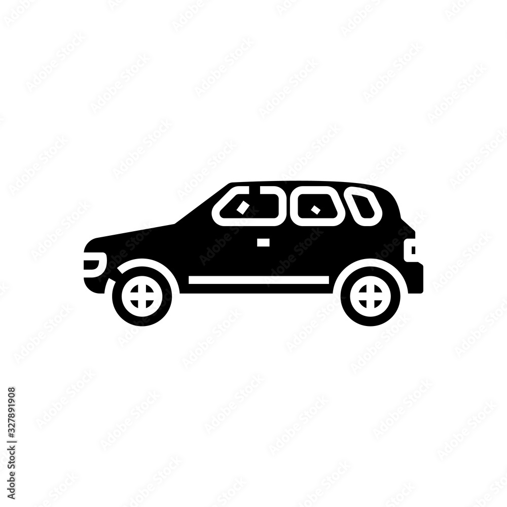 Minivan car black icon, concept illustration, vector flat symbol, glyph sign.