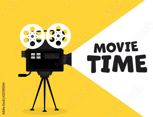 Movie time flat concept background. Cinema banner design