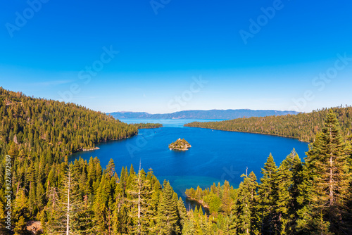 Emerald Bay and Fannette Island in Lake Tahoe California USA