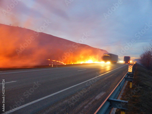 Forest fire on a hillside