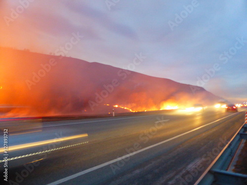 Forest fire on a hillside