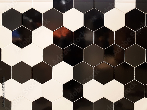 Fototapeta Naklejka Na Ścianę i Meble -  Hexagon tiles floor black and white  background