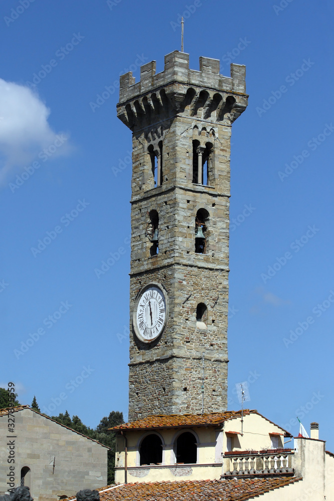 Fiesole, Italy - September 10, 2011: The bell tower of the cathedral of San Romolo