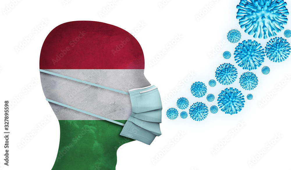 Hungary healthcare. Person with protective face mask. 3D Render Hungary healthcare. Person with protective face mask. 3D Render