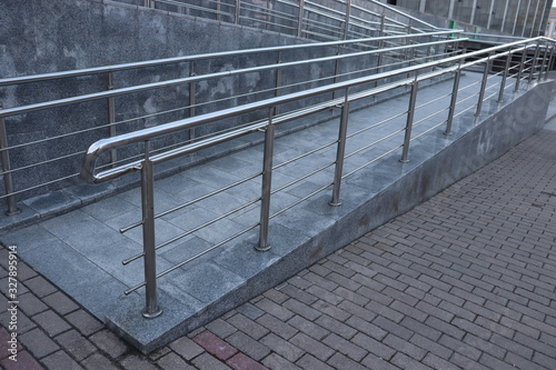 metal railings and concrete ground view